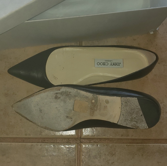 Jimmy Choo Alina Flats Black Leather Size 38 1/2 (US size 8) - Picture 2 of 5